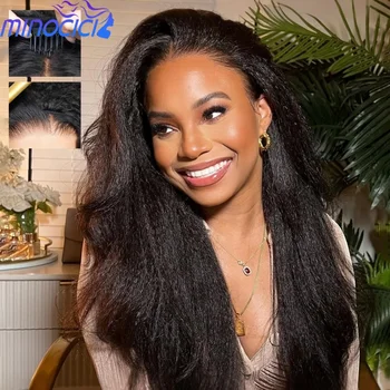 3 IN 1 Kinky Straight Half Wigs Ready to Wear Kinky Straight Half Wigs Human Hair Flip Over Wig Drawstring Glueless 250 Density 1