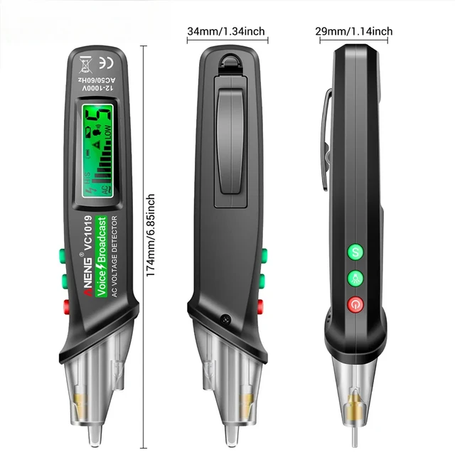VC1019 Intelligent Voice Broadcast Tester Pen 12V-1000V Infrared Sensor Positioning Voltage Tester Electric Wire Detector 6