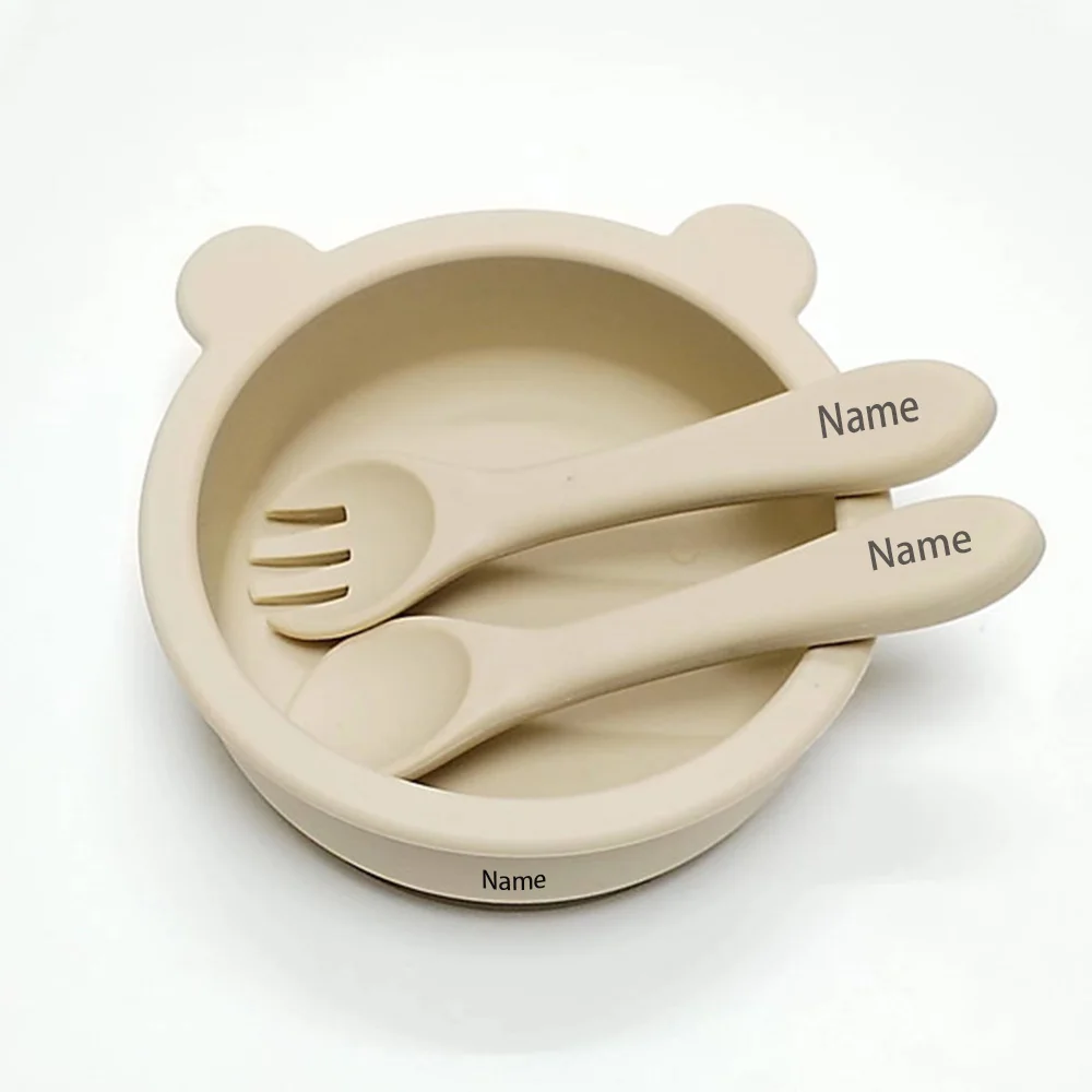 3-Piece Children's Tableware Set with Free Name Printing on Kids' Bowl. Personalized silicone tableware—a unique gift for babies