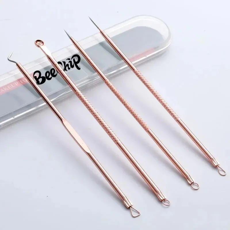 Rose Gold 4 Pcs Plating Double Head Acne Needle Black Head Removal Needle Portable Beauty Tool Set blackhead remover acne remover