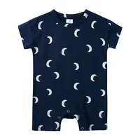 Summer Short Sleeved Baby Rompers 0-2Y Striped Onesies for Newborn Baby Boy Infant Girl Moon Printed Jumpsuit Baby Clothing 2
