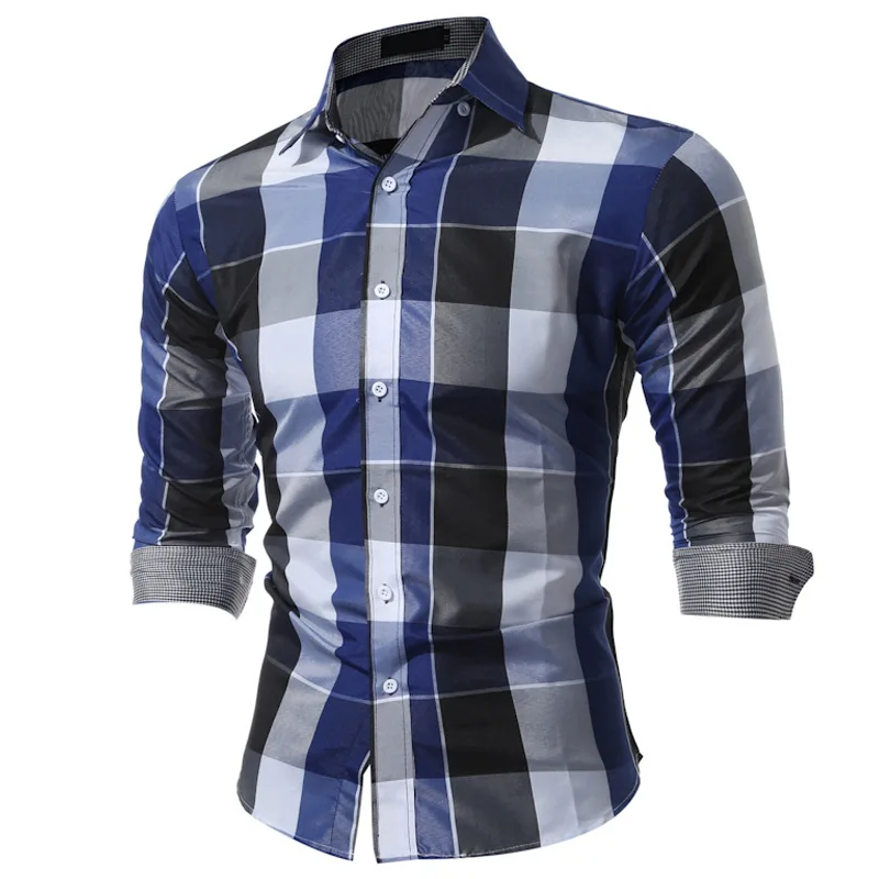 2023 Spring Autumn New Fashion Turn-down Collar Contrast Color Plaid Long Sleeve Shirt Man Office Button All-match Cardigan