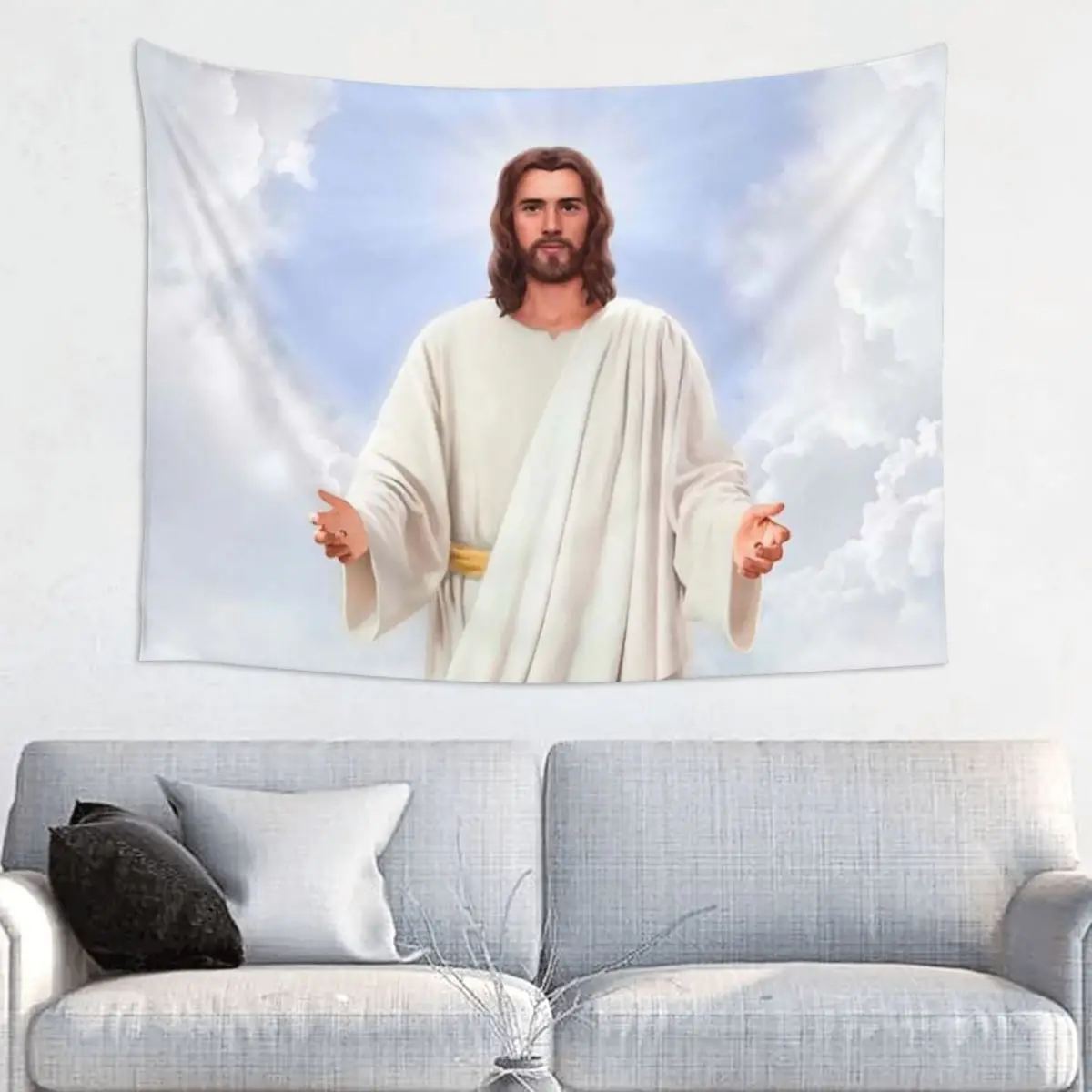 

Christian Tapestry Wall Hanging Print Fabric Tapestries Jesus Christ God Bless INS Decoration Room Home Decor Yoga Mat