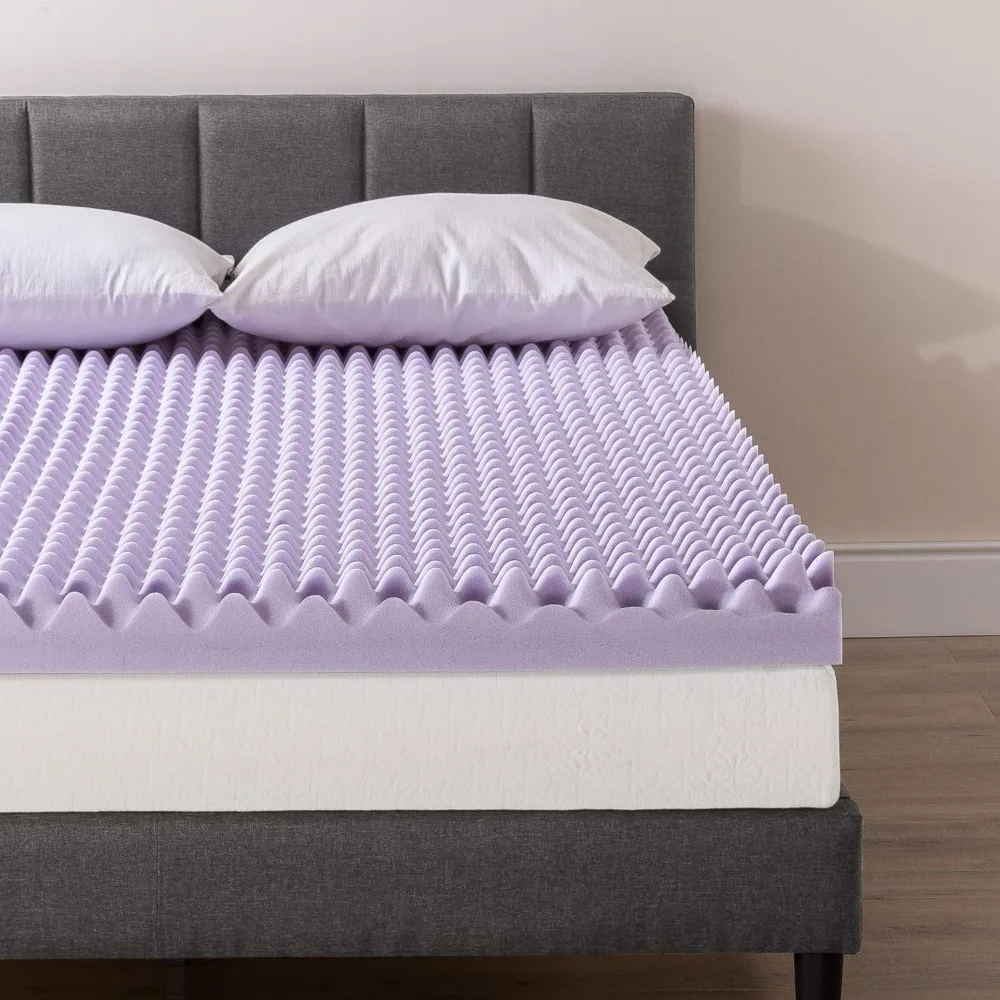 4 Inch Egg Crate Memory Foam Mattress Topper with Soothing Lavender Infusion, CertiPUR-US Certified, Queen 3