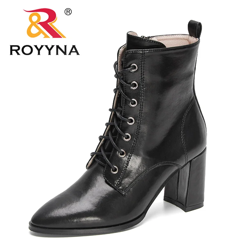 

ROYYNA 2022 New Designers High Top Boots Comfort Winter Ankle Boots Women Luxury Motorcycle Shoes Ladies Lace Up Boots Feminimo