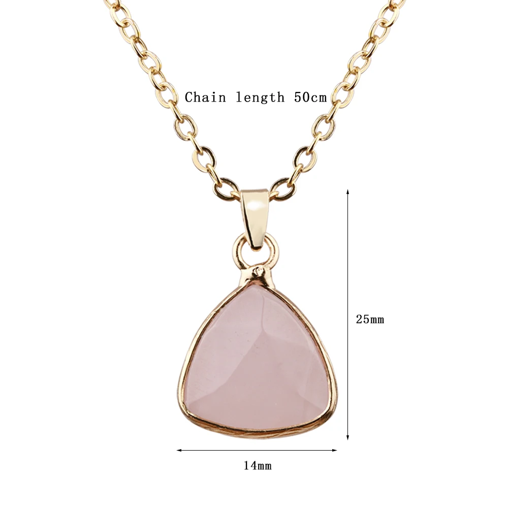 Fashion Triangle Rose Quartz Pendant Necklace Banquet party ladies clavicle chain clothing matching accessories