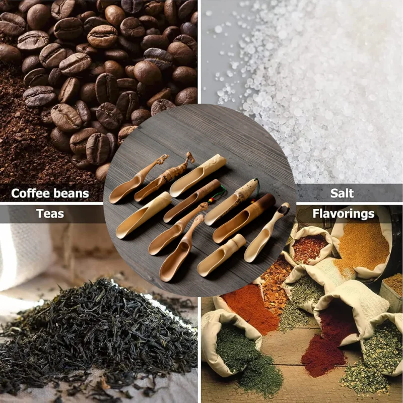 Handmade Bamboo Tea Scoop Traditional Zen Kung Fu Teaware Accessories Kitchen Seasoning Dispenser Tool Coffee Bean Spoon Shovel Tea Spoons