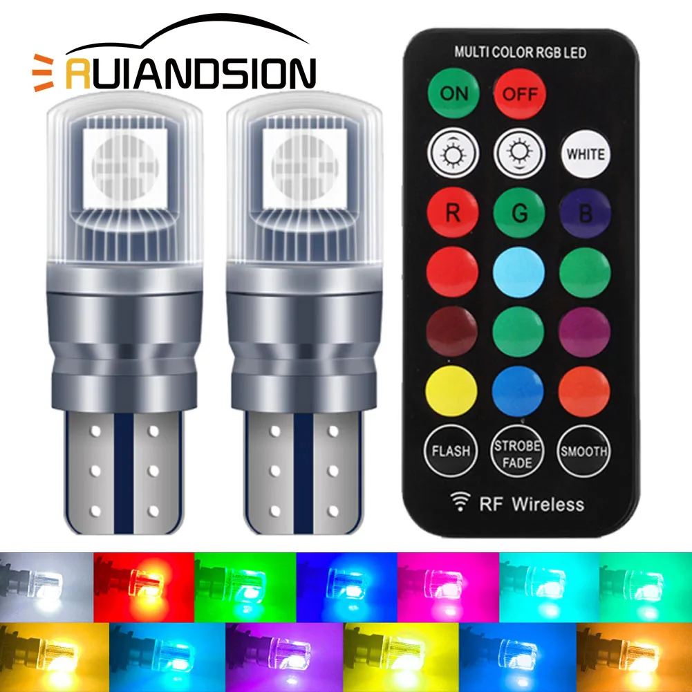 

T10 RGB Led 194 168 W5W 5050 SMD With Remote Controller CANbus Car Dome Reading Light Automobiles Wedge Lamp Clearance Lights