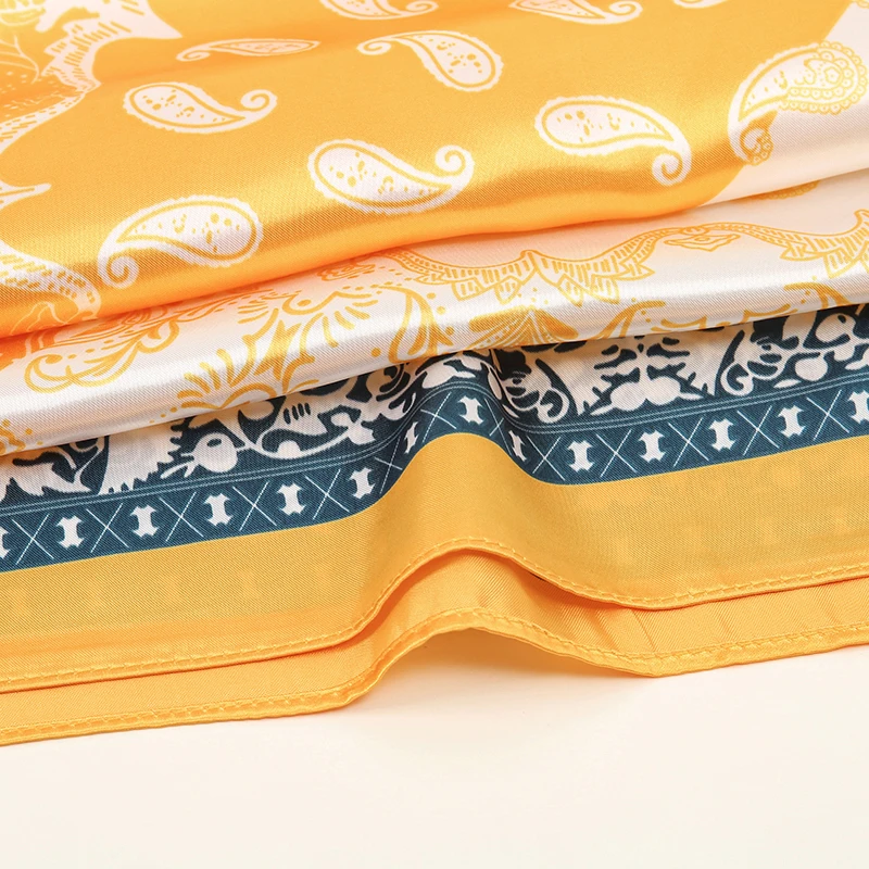 90*90CM Quadratische Seidenschals für Damen, Hijab-Tücher, Modische Paisley-Druck Kopftücher, Damen-Kopftuch, Foulard, Bandana, Strand-Kopftuch – Detail 17