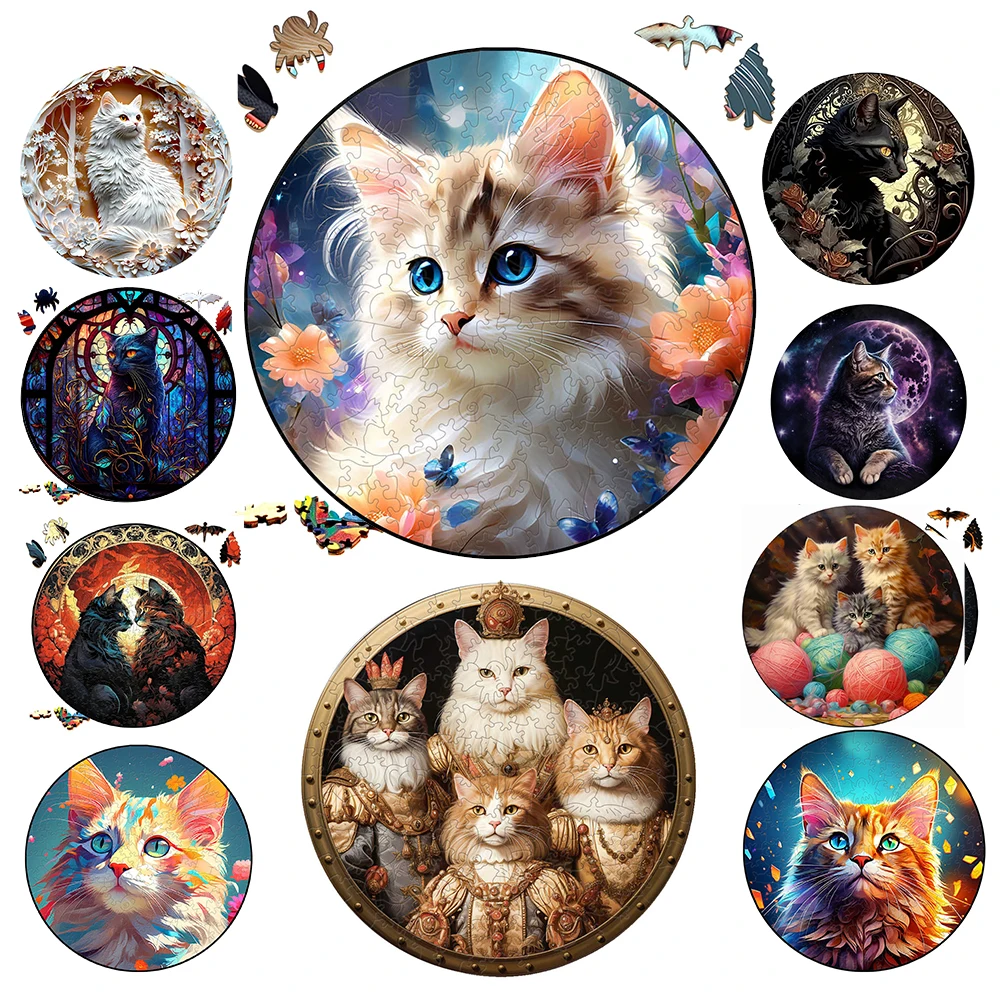 wooden toys cube puzzle Cat A3 A4 A5 Wooden Puzzle for Adults Children Toys Wood DIY Crafts Round Shaped Holiday Gift Building Blocks Home Decorate