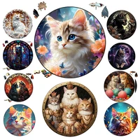 Cat A3 A4 A5 Wooden Puzzle for Adults Children Toys Wood DIY Crafts Round Shaped Holiday Gift Building Blocks Home Decorate 1