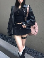 Black High Street Gothic Rivet Mini Skirt Woman Y2K Style Korean Fashion Aesthetic Skirts Elegant Retro A-line Denim Outfit 2025 - Image 3
