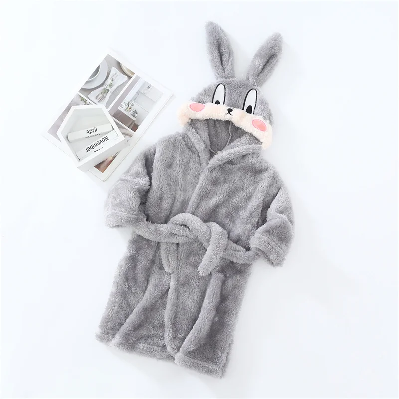 Animal Cartoon Sleepwear Kids Flannel Robes Girls Boys Bathrobe Autumn Winter Pajamas Soft Comfortable Homewear Clothing