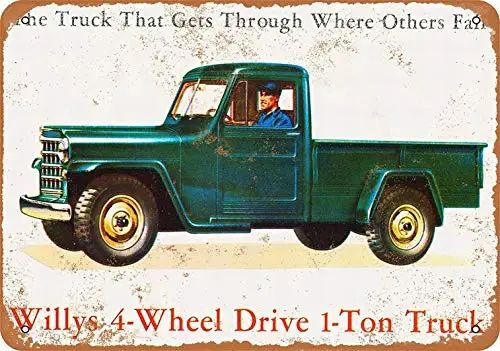 

PaBoe Metal Sign - Willys 1-Ton Truck - Vintage Decorative Tin Sign-Metal Tin Signs, Home Kitchen Wall Retro Poster Plaque Mura