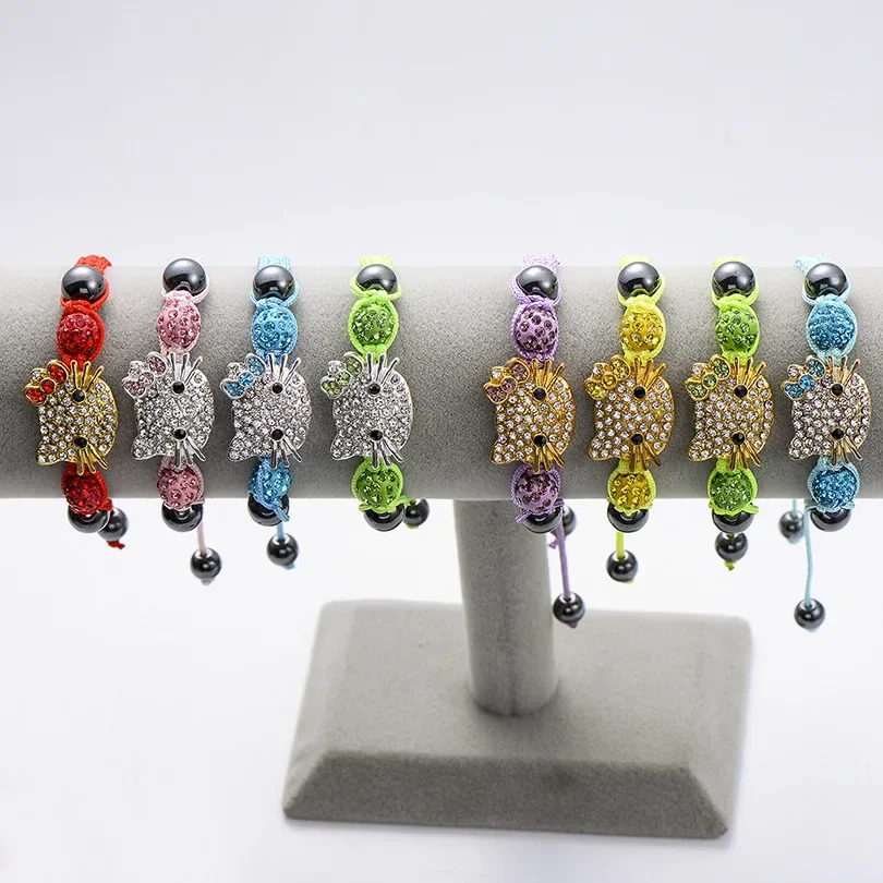 

HelloKittys Bracelet Cute Cartoon Rhinestone Zircon Soft Clay Filled with Diamond Balls Girl Ornaments Jewelry Holiday Gift