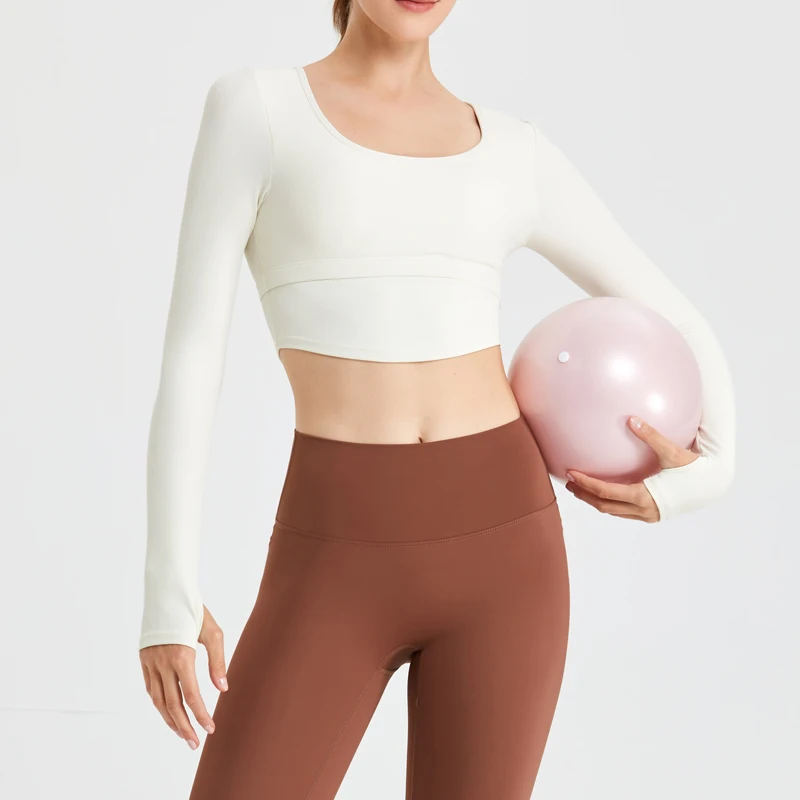 QINACTIVE Yoga suit with long sleeves chest pads new autumn winter tight fitting top T-shirt sport running training fitness suit