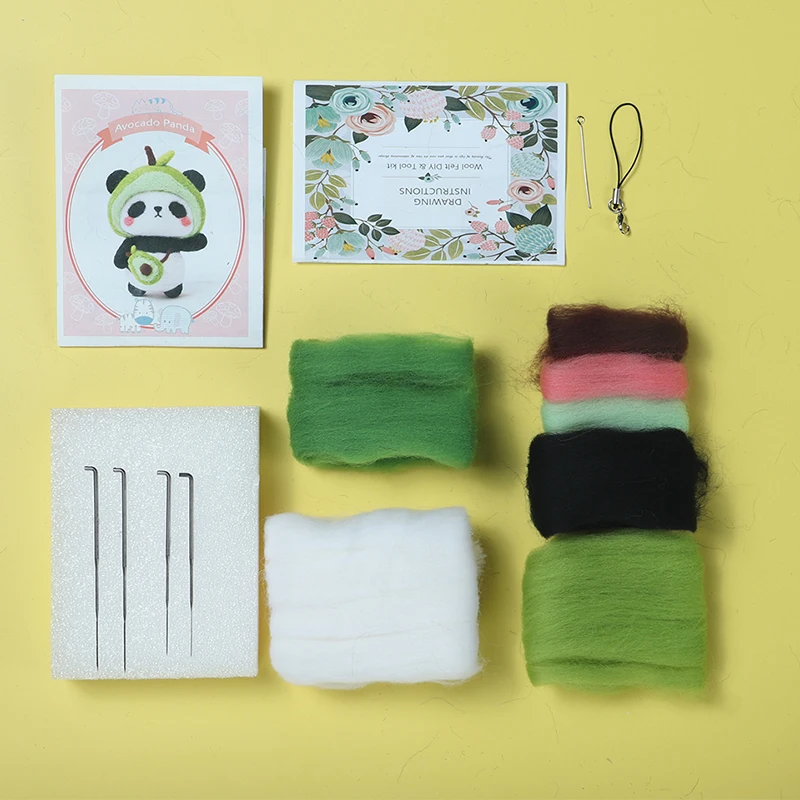 Fenrry Non-Finished Felt Kit Cute Animal Collection Panda Doll Wool Felt Poked DIY Felting Materials Needle Felting Starter Kit