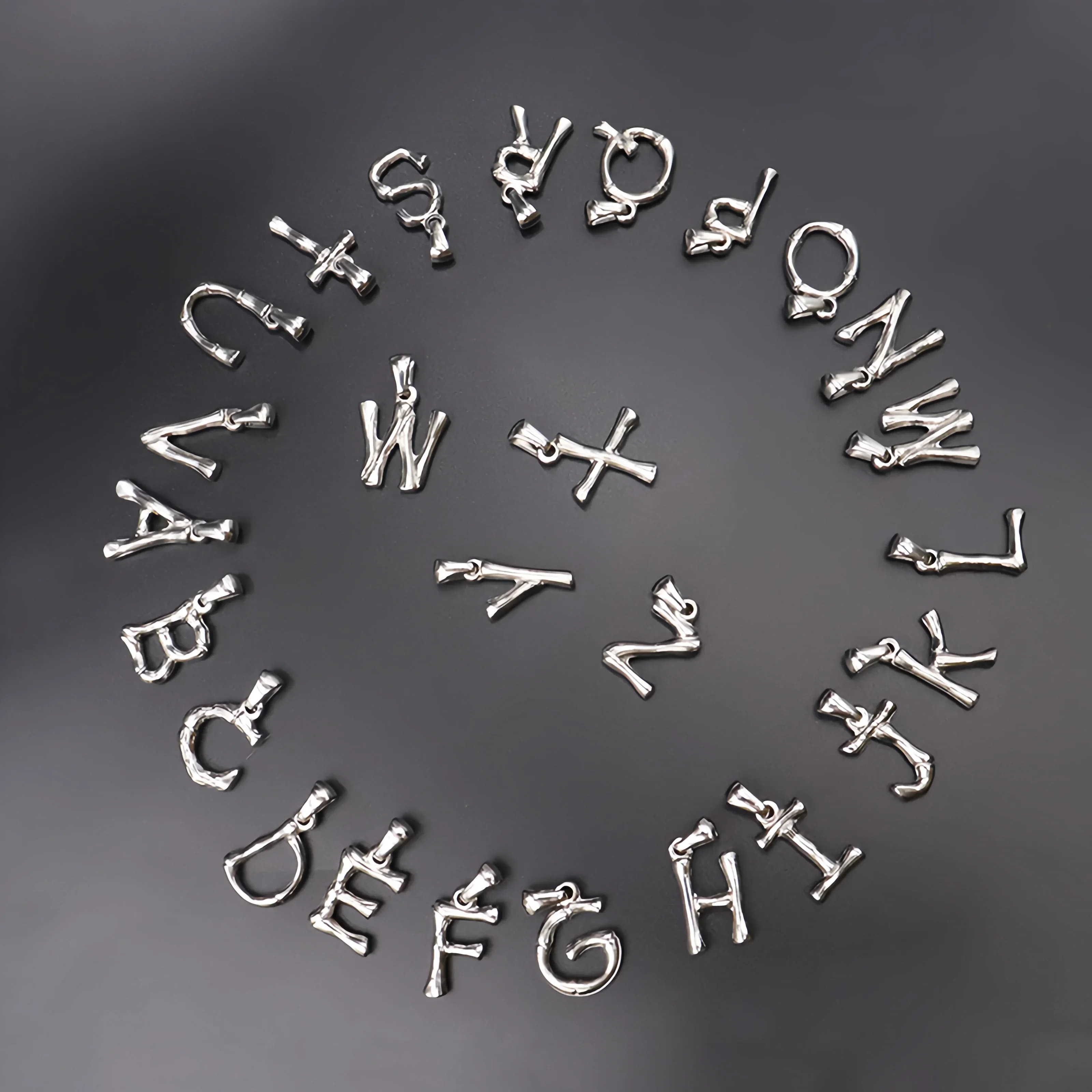 RHYSONG 316L Stainless Steel Initial Letter Silver Color Pendants Round Sun Charm For Women DIY Findings Jewelry Without Chain 3