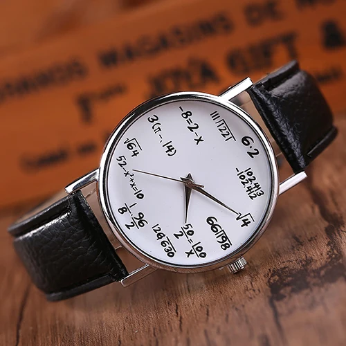 Quartz Watches real	 Women's Men's Fashion Clock Math Formula Equation Dial Faux Leather Female Quartz Wrist Watch New Unisex reloj mujer Quartz Watches fake