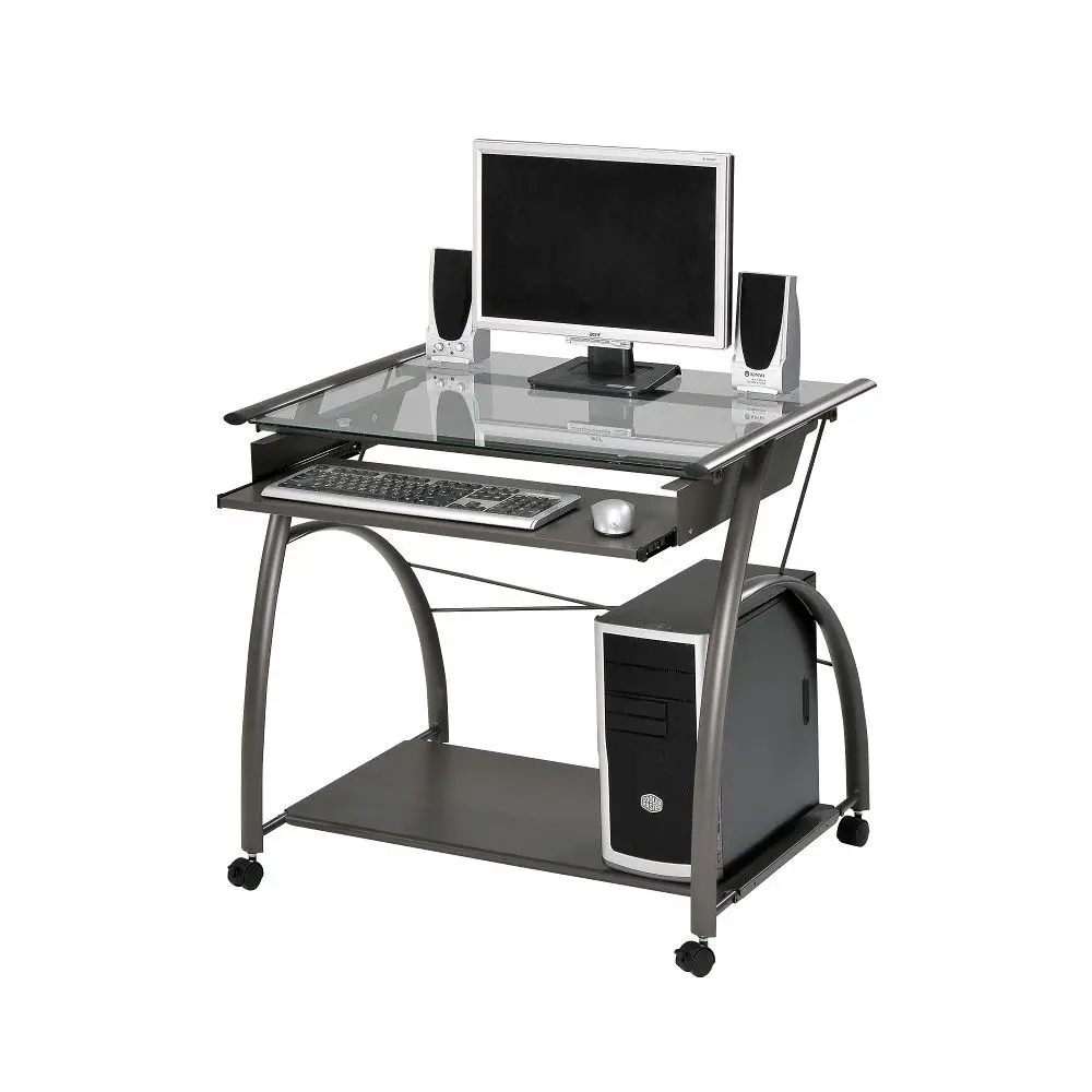 

32x24x30 Inch Vincent Computer Desk in Pewter PC Laptop Table with Keyboard Tray & Roller for Home Use[US-W]