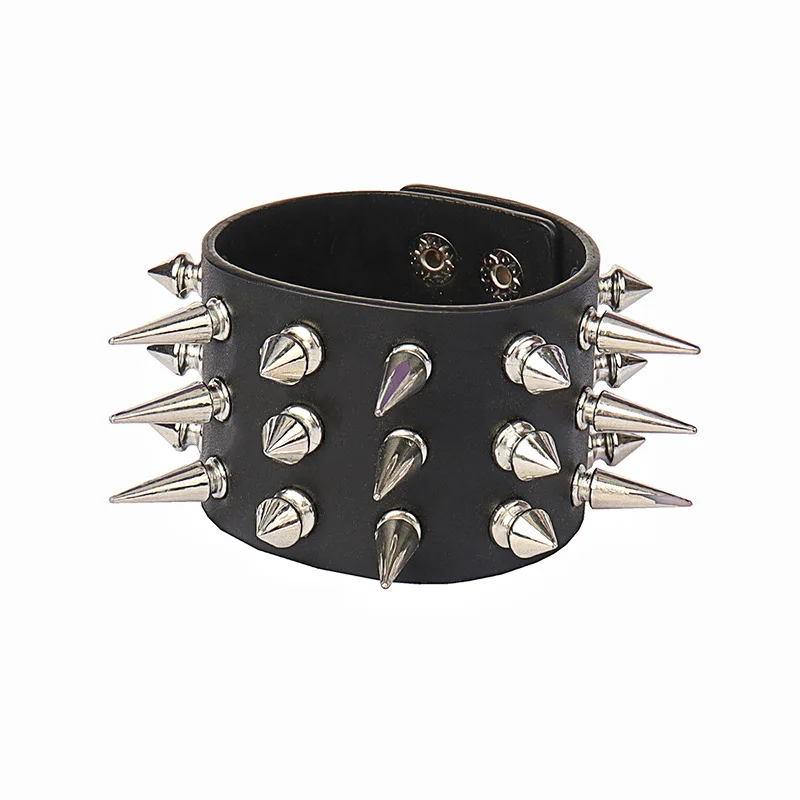 Black Leather Wristband Bracelet Cuff Goth Gothic Punk Bracelets Women Men Spikes Rivet Stud Bangle Cosplay Rock Unisex Jewelry