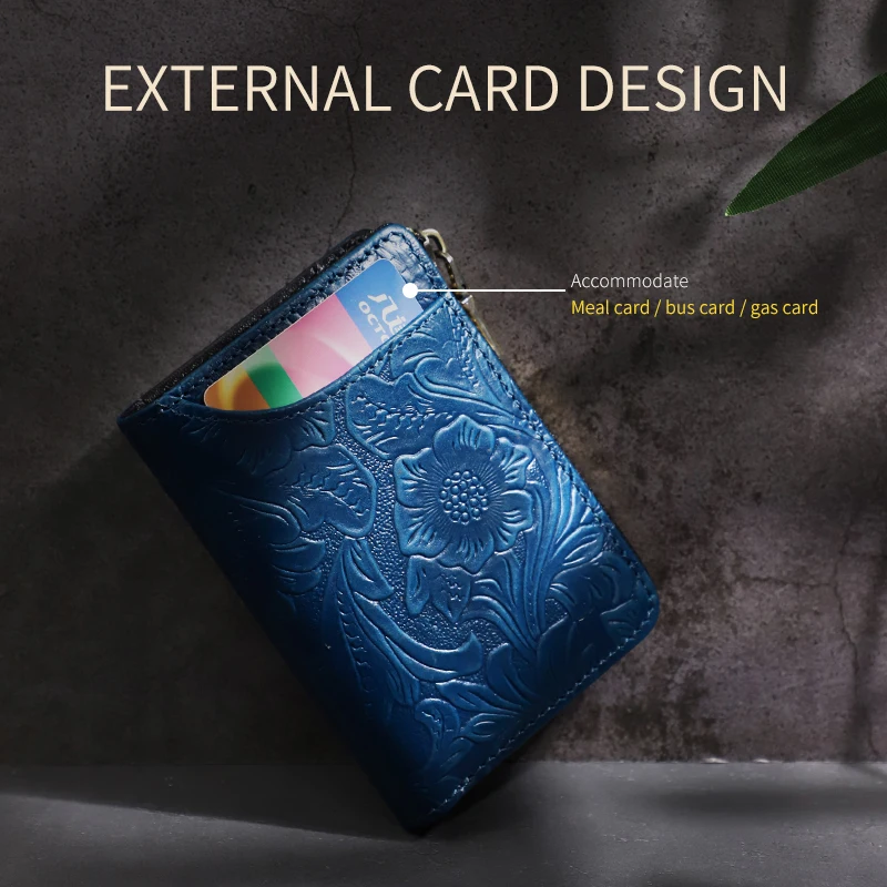 Retro Cowhide Card Wallet Handmade Genuine Leather Credit Card Slot Coin Purse Portable Storage Anti-NFC Short Wallet Women Men