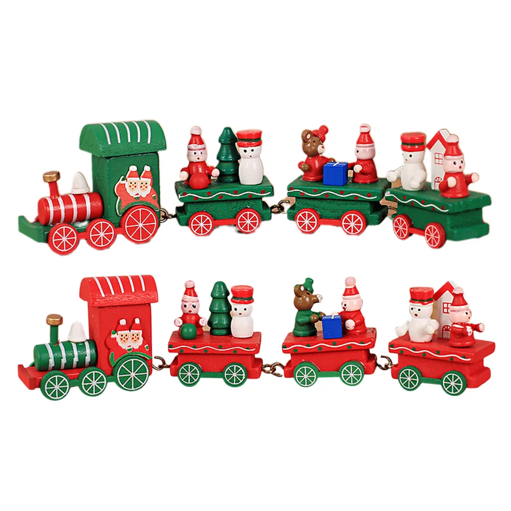 

2Pcs Christmas Wooden Train Ornaments Christmas Train Toys Holiday Table Decor Xmas Gifts For Kids Christmas Party Giveaways )