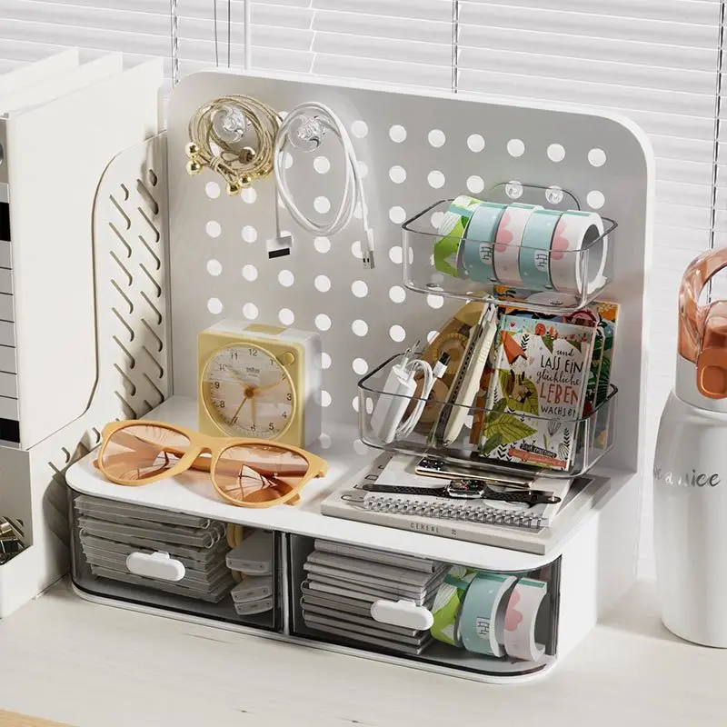 Pen holder,desktop storage box,stationery organizer,stationery storage box,desktop storage kit Desktop Perforated Board Storage Box Drawer Stationery Organizer Sorting Rack Dormitory Office Pen Holder Cosmetics Storage