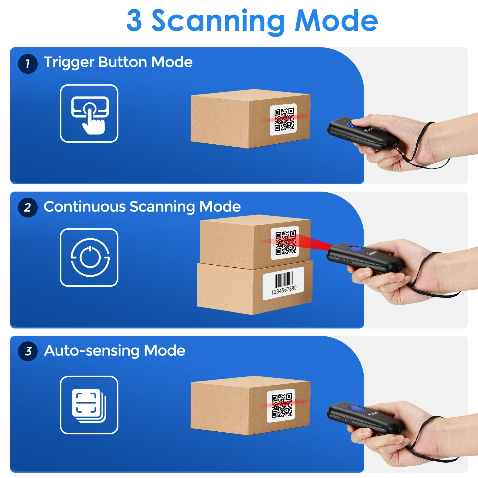 Barcode scanner Eyoyo EY-023 Barcode Scanner 1D/2D Pocket Bluetooth QR Code Reader Support Trigger Button/Auto-sensing/Continuous Scanning Mode