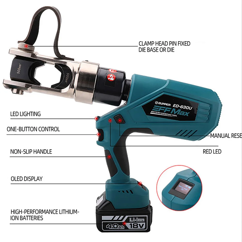 

16-630mm² Rechargeable hydraulic pliers Electric Crimping Pliers Cable Pliers DC18V/4Ah Crimping Pliers Tool Terminal Pliers