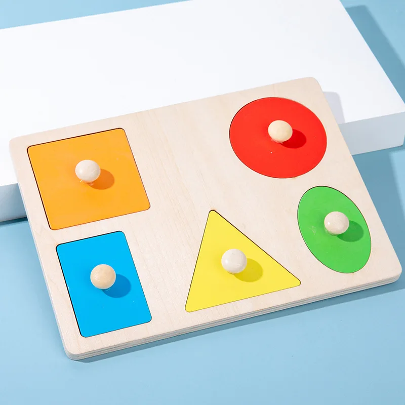 Montessori Colorful Geometry Grasping Board Wooden Toys Pegged Grab Shape Sorting Board Toys For Baby Educational Kids Gifts