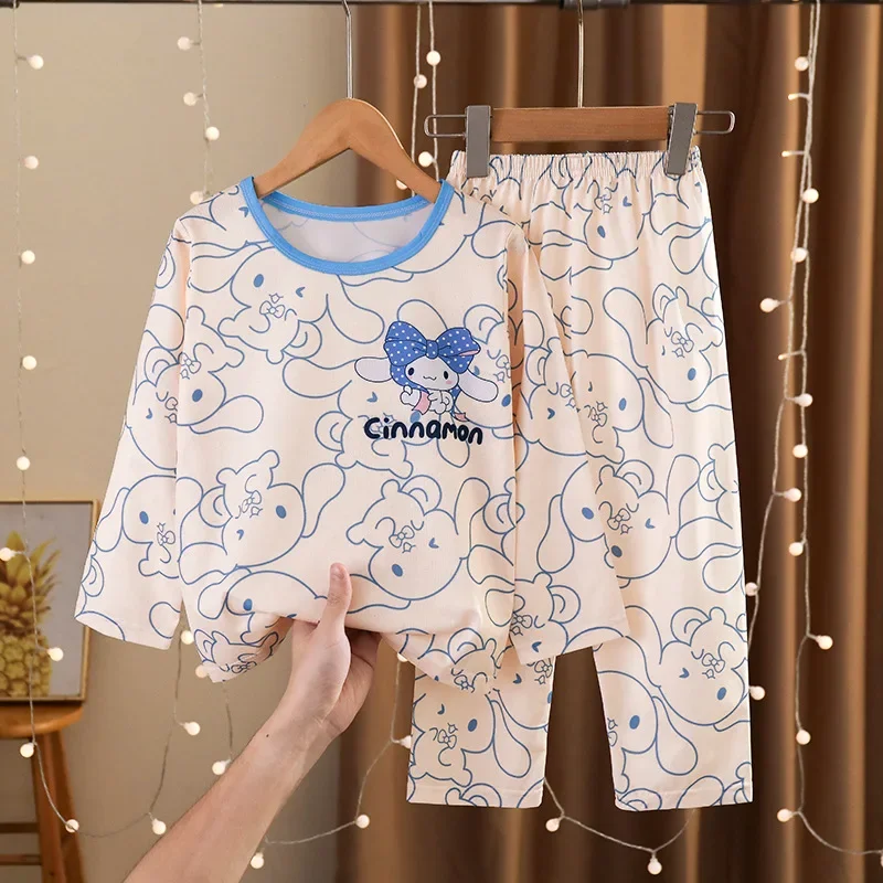 Sanrio Autumn Children&rsquo;s Milk Silk Pajama Set Kawaii Sanrioed Anime Cinnamoroll Kuromi Pajama Children&rsquo;s Home Clothing children pajama set