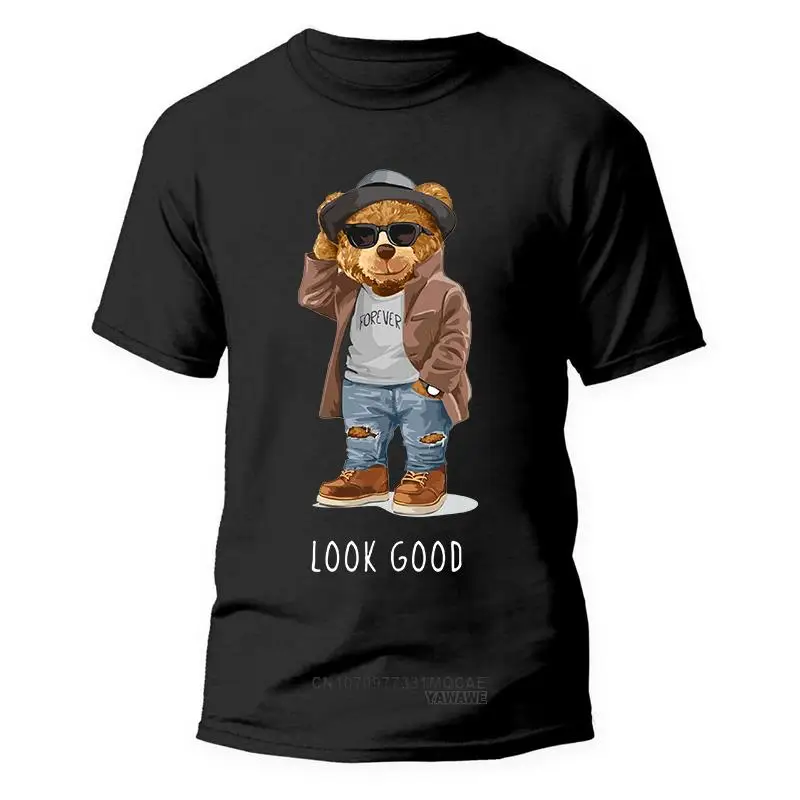 

2023 New Sale Sunglasses Teddy Bear Print Unisex T Shirt Men TShirt Women Graphic Short Sleeve Cartoon Ropa Mujer