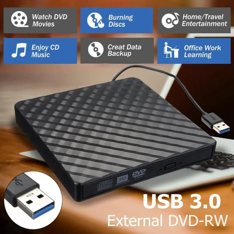 USB3.0 External DVD CD Drive DVD-ROM CD-ROM Player Burner Writer RW External Optical Drive For Laptop Desktop PC
