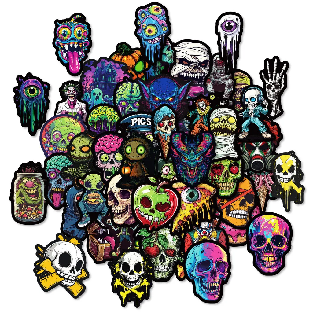 50 bunte Graffiti-Aufkleber mit Totenkopf- und Geistergesicht – einzigartige kreative Dekoration für Halloween-Festivals RecordingYourLife Store – Detail 7