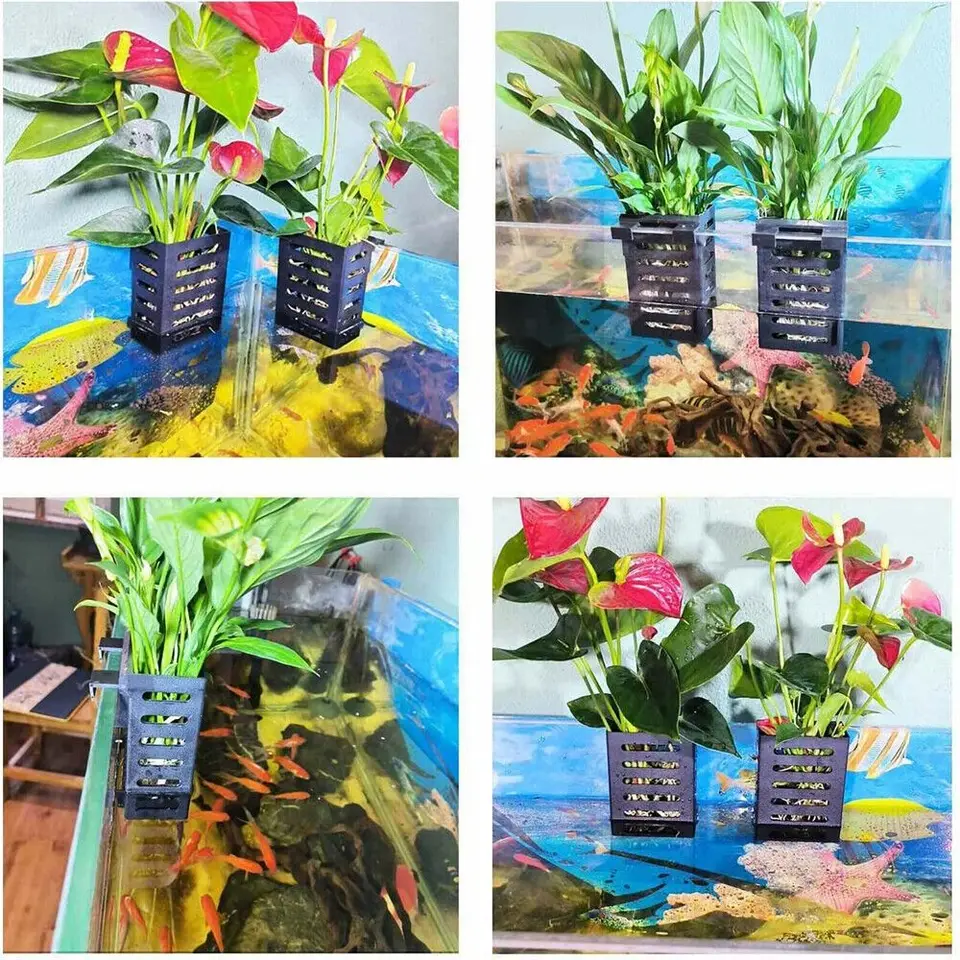 Supporto per piante da acquario con ganci e ventose per la coltivazione di piante acquaponiche e decorazioni per acquari (semitrasparente