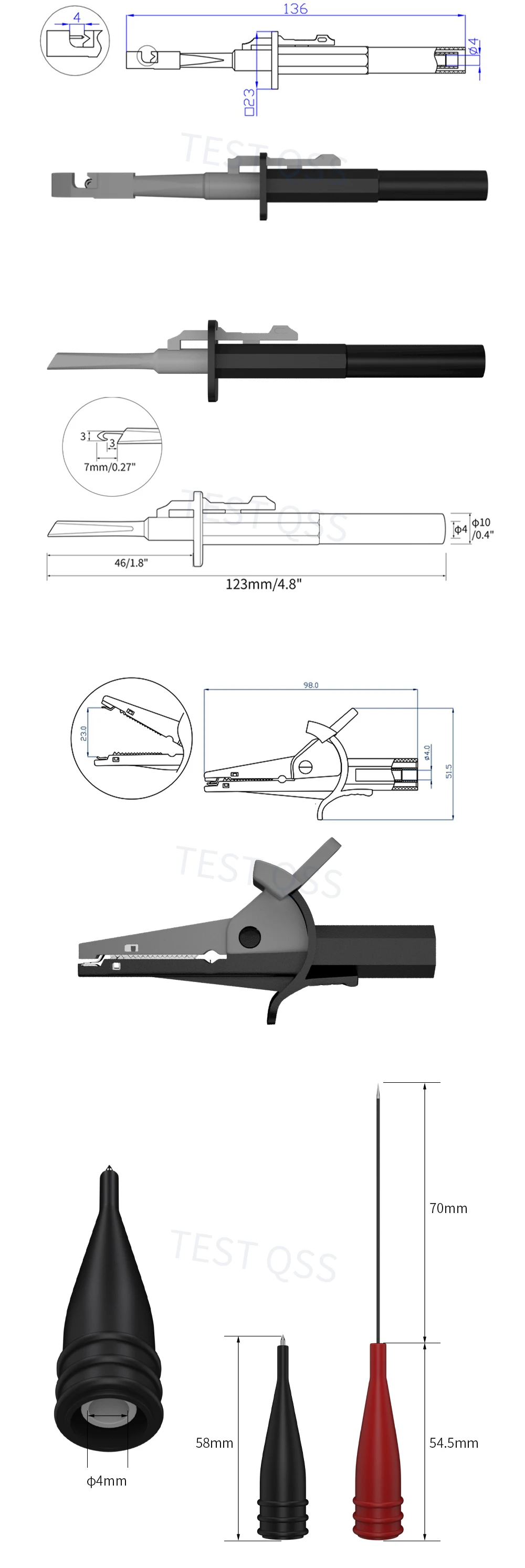 QSS-Multimeter-Messleitungen-Set mit Prüfspitzen, Set mit Krokodilklemmen, Pannendraht-Piercing-Sonde – Detail 3