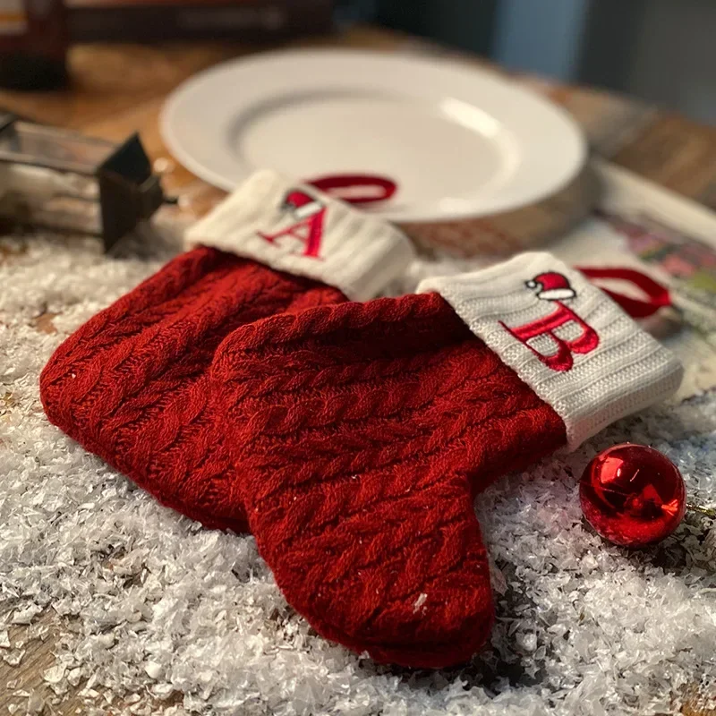 Letters Christmas Stocking Knitting Christmas Tree Pendant Decorations for 2025 Xmas Gift Snowflake Alphabet Socks for christmas stockings