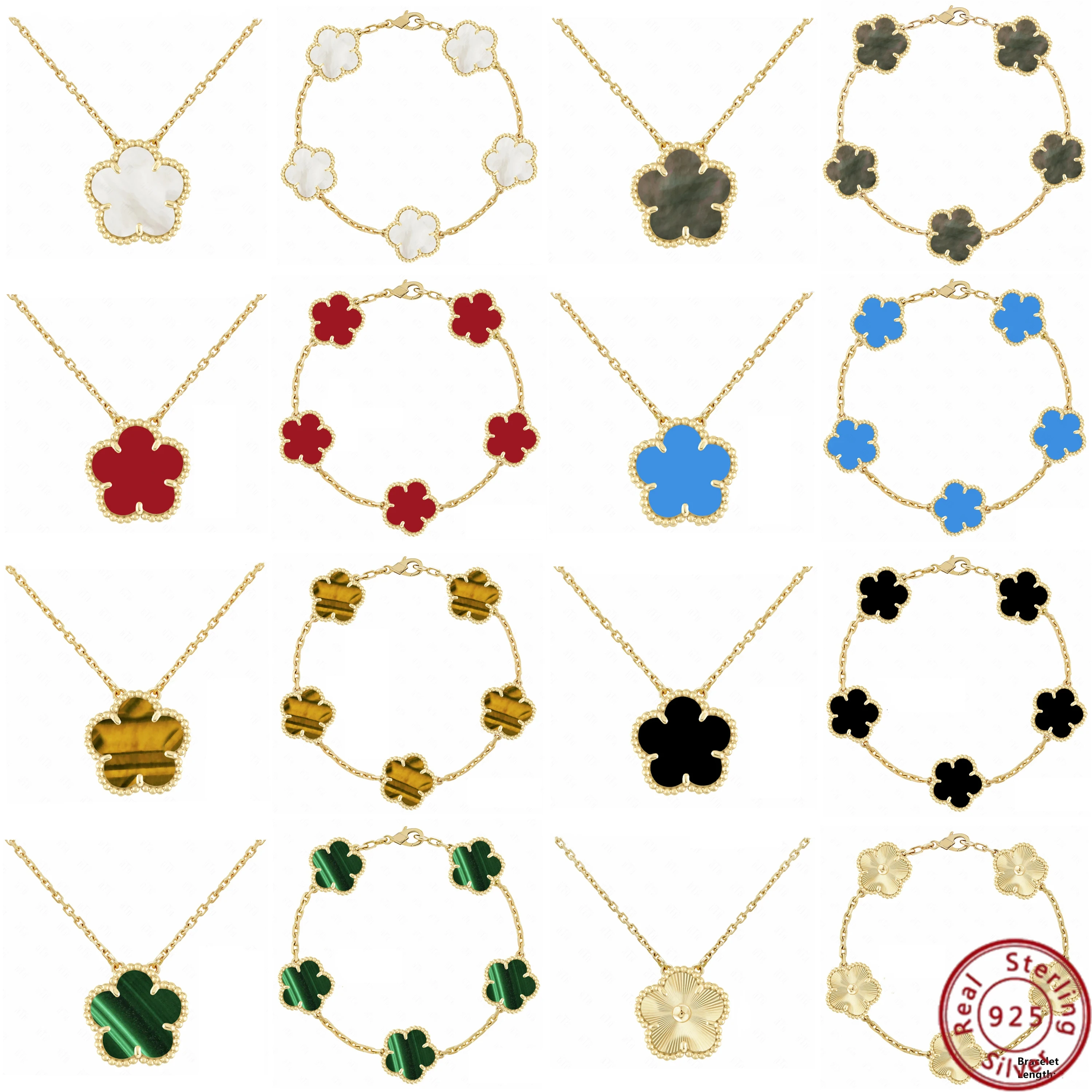 

Изысканное ожерелье Vca с кулоном в виде четырехлистного клевера, Премиум Серебро S925, уникальный аксессуар 2024 пробы, Гламурная отделка