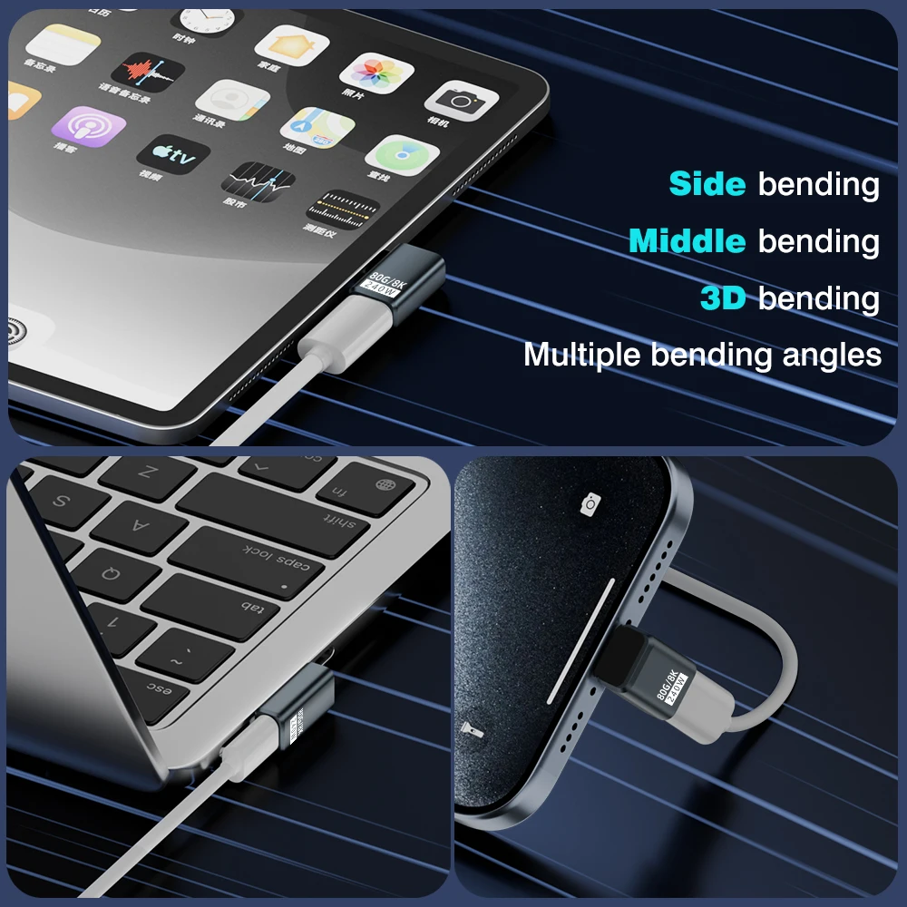 썬더볼트 5/4/3 엘보 어댑터 80Gbps USB4 V2.0 직각 어댑터 90도 L자형 USB-C to USB-C 커넥터 240W PD 8K60Hz