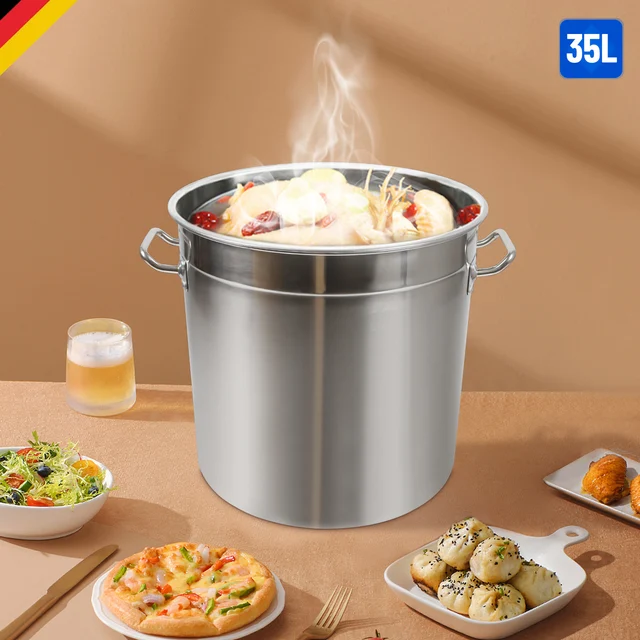 Pentola per zuppa in acciaio inossidabile da cucina da 35 litri Pentola per zuppe Stufato con coperchio 3