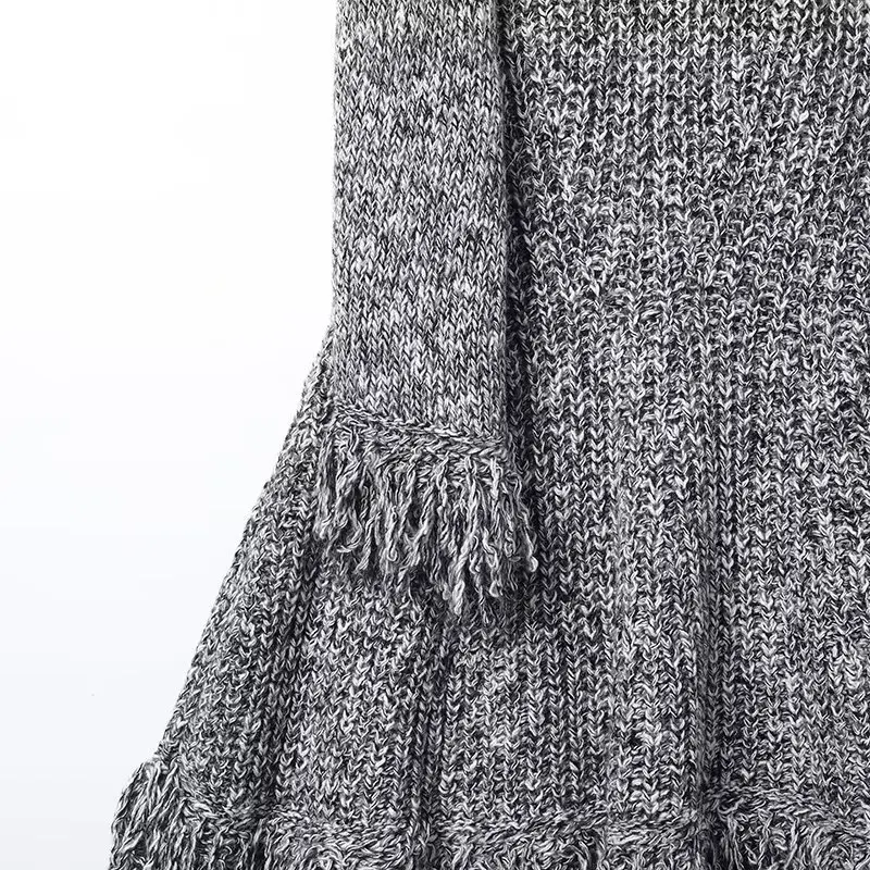 Women Scarf Collar Knitted Dress Female O-Neck Sleeveless Mini Dress Lady Fashionable Hem Tassel Burr Design Street Knitted Dres