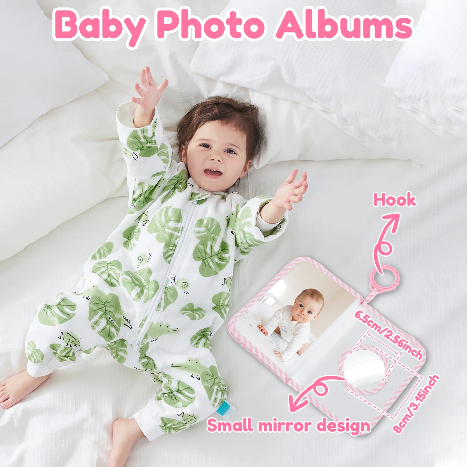Soft Cloth Baby Photo Album Safe Baby Memory Album Book with Mirror Cute Newborn Family Memory Picture Book Holds 17 Pictures