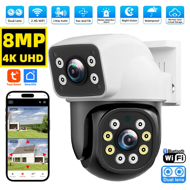 Tuya 8MP 4K WIFI caméra IP PTZ double objectif double écran détection de mouvement couleur nuit caméra de Surveillance de sécurité extérieure Tuya 1