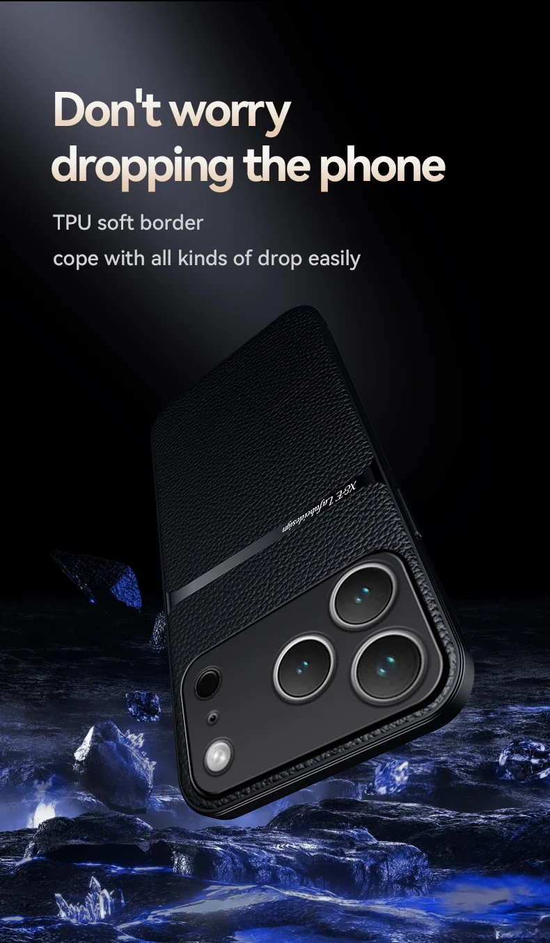 Magnetic Leather Back Case for iPhone 17 & 16 Series – Premium Protective Car Holder Phone Cover