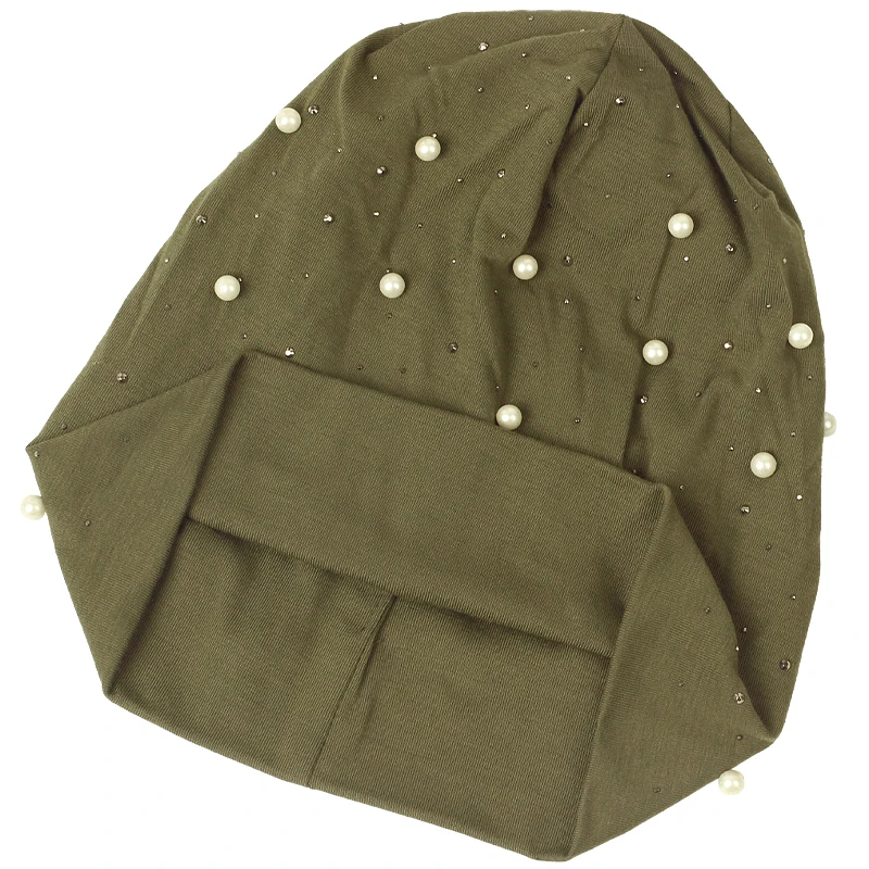 Women Pearl Rhinestones Beanie Headgear Solid Soft Autumn Winter Cap For Female Bonnet Fashion Knitted Autumn Outdoor Beanie 5