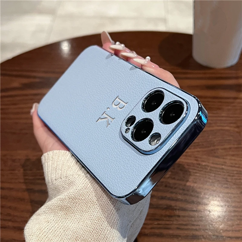 thumbnail image 1 of Funda de piel de cordero de lujo con revestimiento para iPhone 16, 15, 14, 13, 12, 11 Pro Max, personalizada, con iniciales y nombre, 16, 15 Pro, 1 of 5