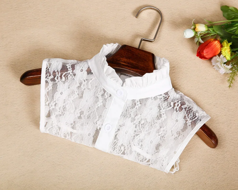 Women Lace Stand Collar Pure Color Detachable Lapel Choker Necklace Shirt Fake False Collar Blouse Sweatshirt Vest Accessories