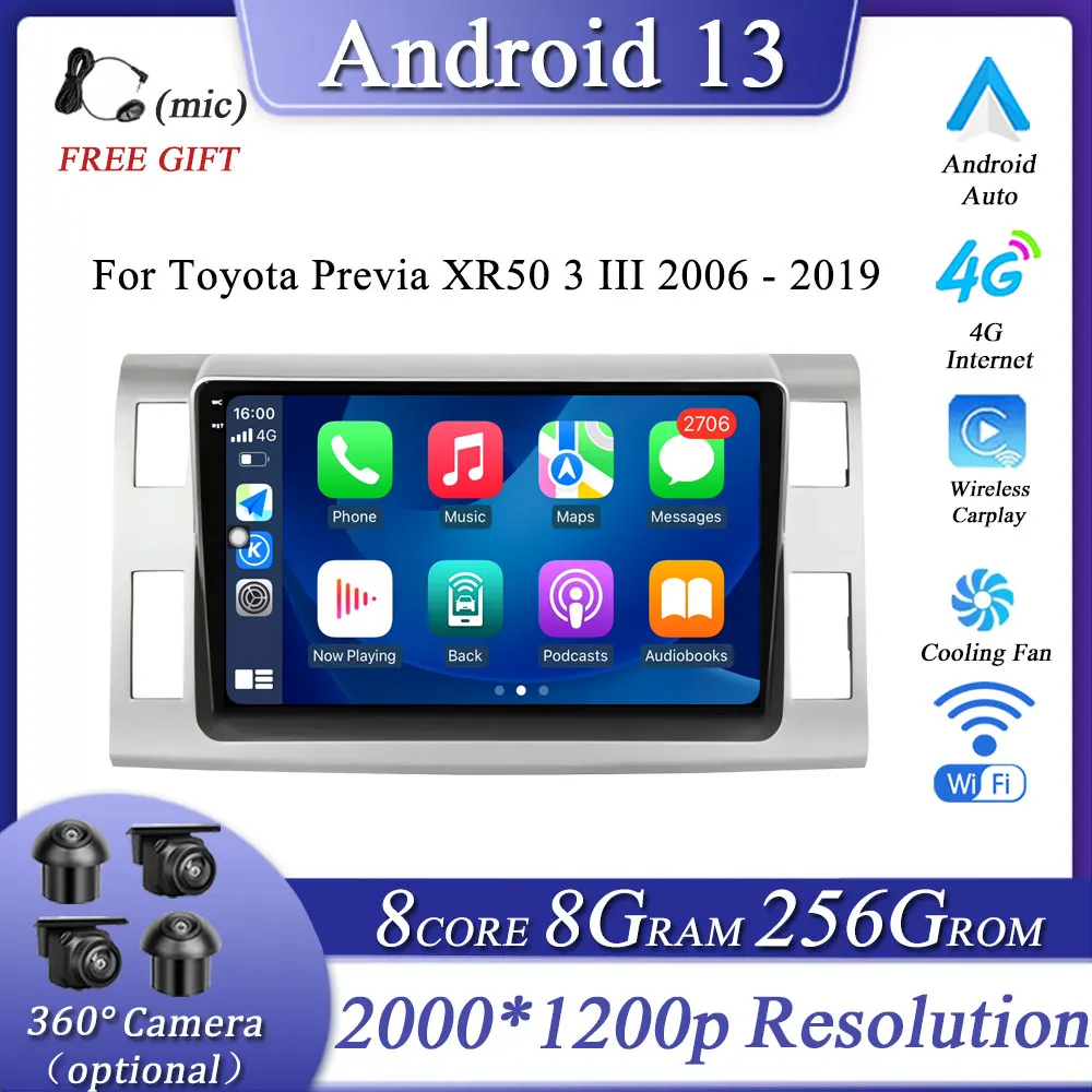 

Автомобильный радиоприемник для Toyota Previa XR50 3 III 2006 - 2019 Android 13 мультимедийный видеоплеер GPS-навигация WIFI DSP 10,1 дюймов