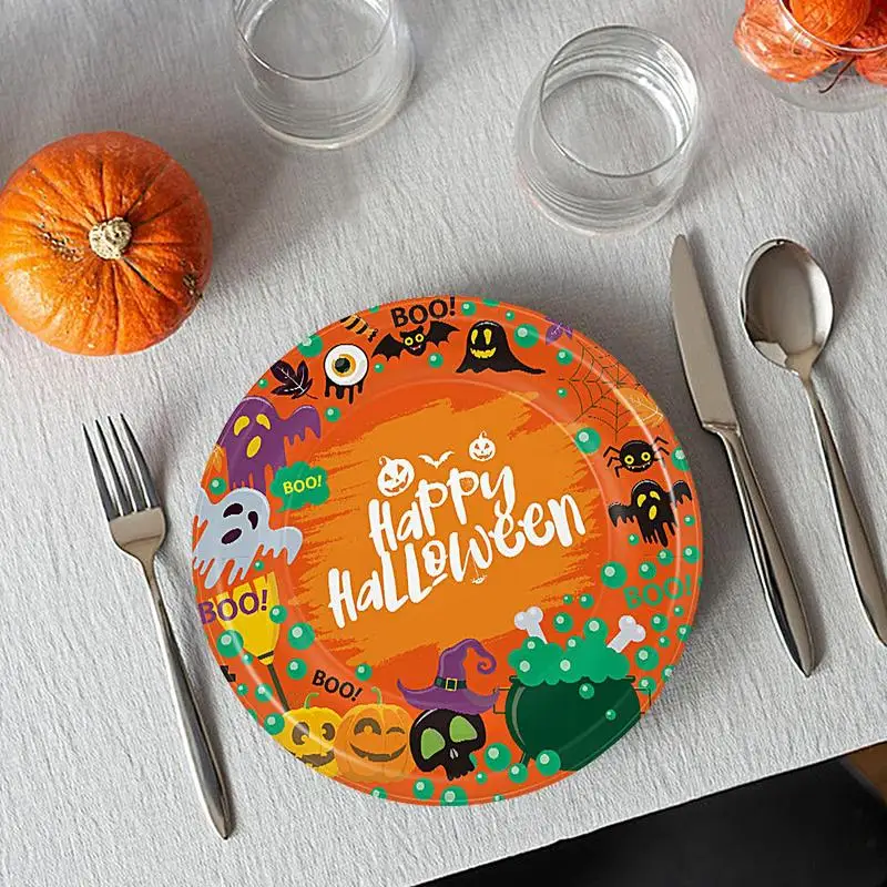 Halloween Pumpkin Paper Plates 10pcs Dinner Plates Elegant Pumpkin Sturdy & Safe For Halloween Celebrations Wedding